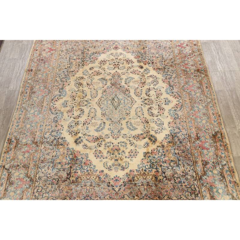 Vegetable Dye Floral Kerman Persian Area Rug Handmade Wool Carpet - 8'9" x 11'5"