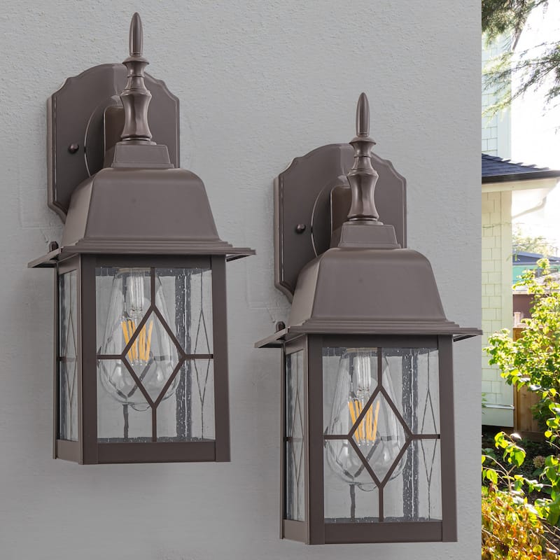 C Cattleya 2-Pack 14in ORB Outdoor Wall Lantern Sconce with Seeded Glass