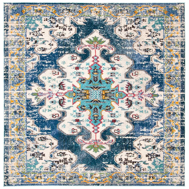 SAFAVIEH Madison Marilou Boho Medallion Distressed Area Rug - 6'7" Square - Navy/Grey
