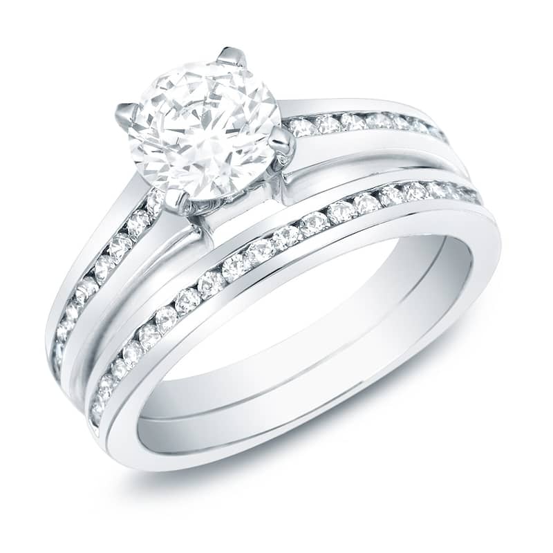 Auriya 14k Gold 1ctw Classic Round Diamond Engagement Ring Set - White - 4
