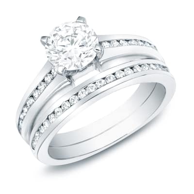 Auriya 14k Gold 1ctw Classic Round Diamond Engagement Ring Set
