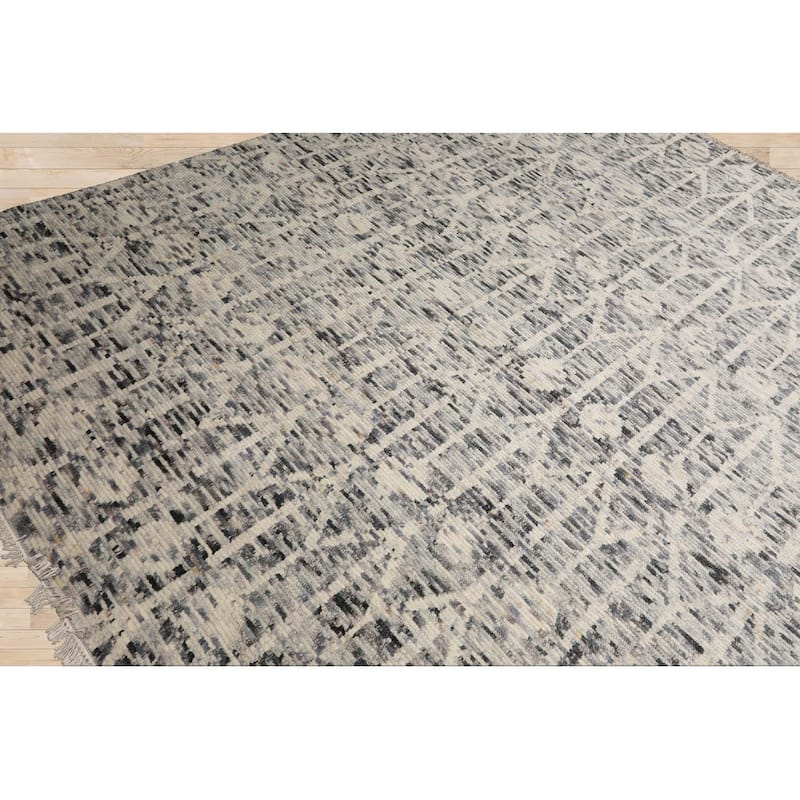 Hand Knotted Ivory, Gray Oushak 100% Wool Art Deco Oriental Area Rug - 8' 1'' x 9' 11''