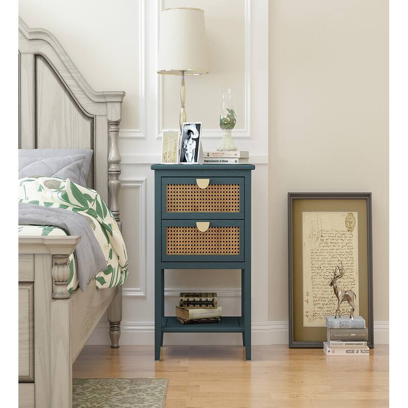 2-Drawer Nightstand Bed Side Table with Storage Cabinet End Table shelf Wood Side Table