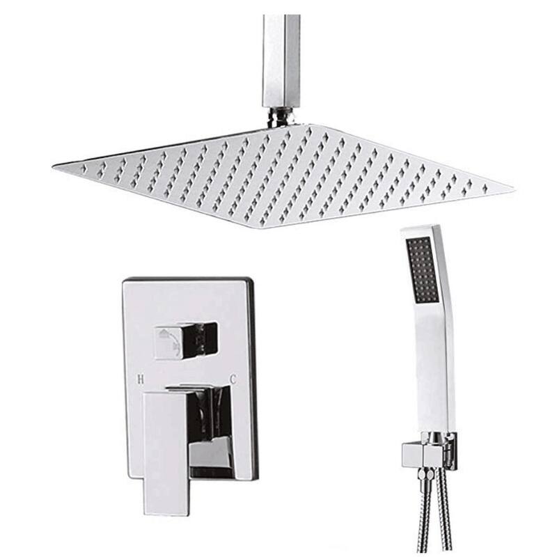 Bathroom Luxury Rain Mixer Combo Set Wall Mounted Rainfall Shower Head System(Contain Faucet Rough-in Valve Body and Trim) - Chrome