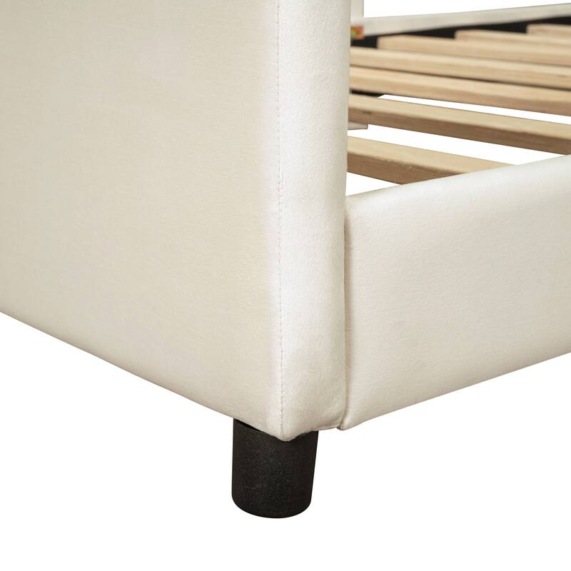 Playful Twin Daybed with Rabbit Ear Headboard, Velvet Upholstery, and Sturdy Wood Frame for Kids' Rooms