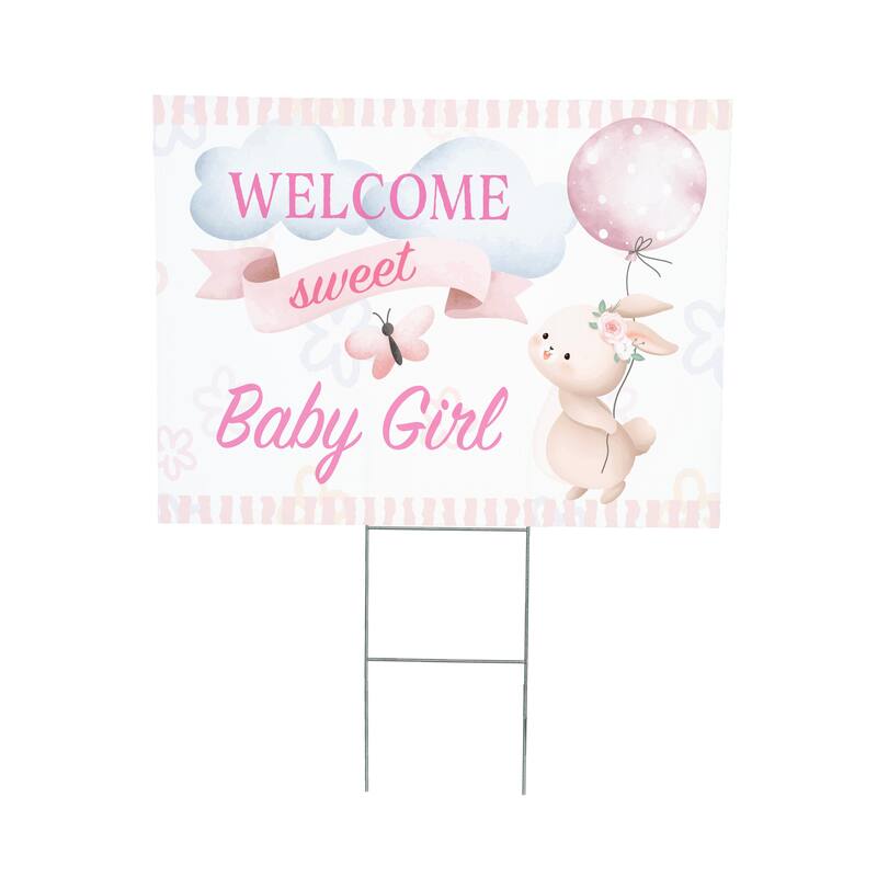 24" x 18" Yard Sign with H-Stake, Bunny Welcome Baby Girl