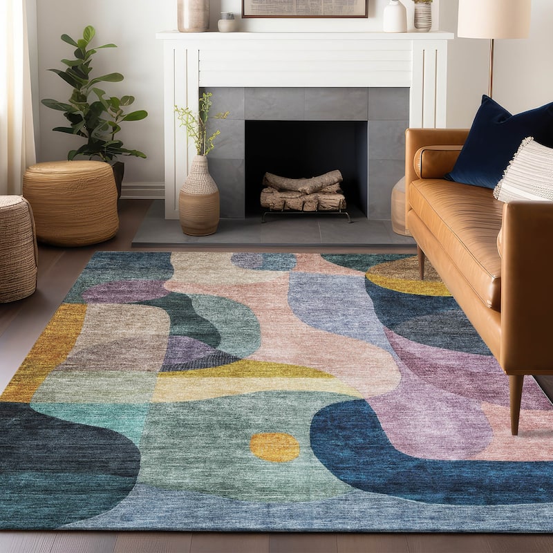 Machine Washable Indoor/ Outdoor Abstract Contemporary Chantille Rug - Green - 2'6" x 3'10"