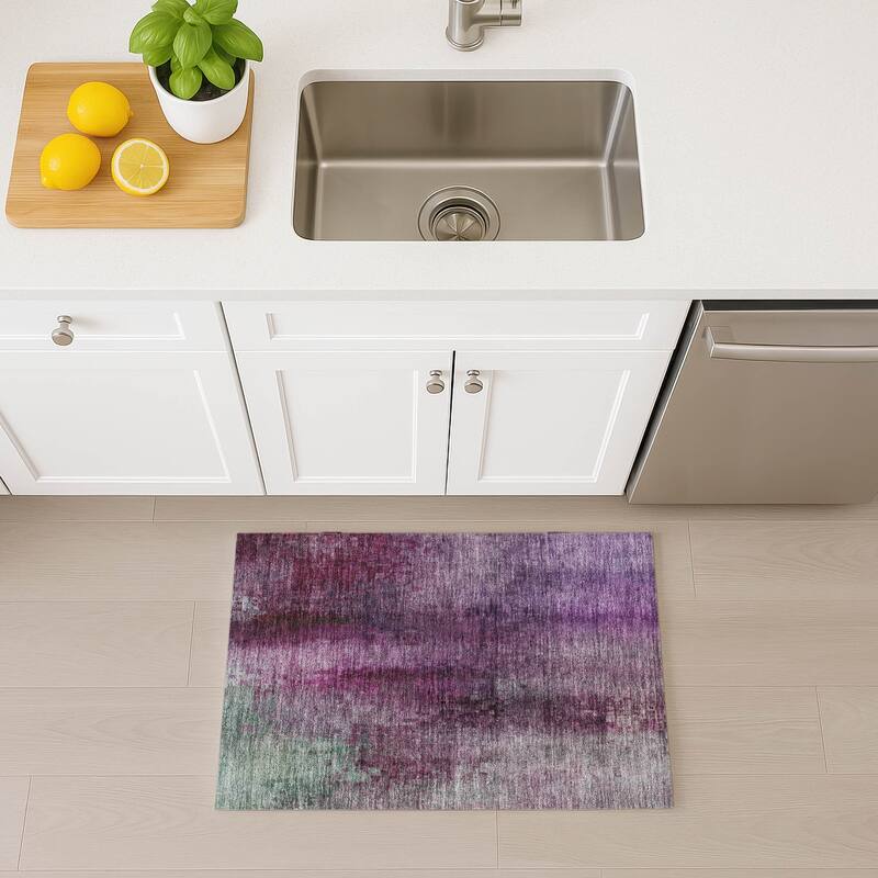 Machine Washable Indoor/ Outdoor Abstract Ombre Chantille Rug