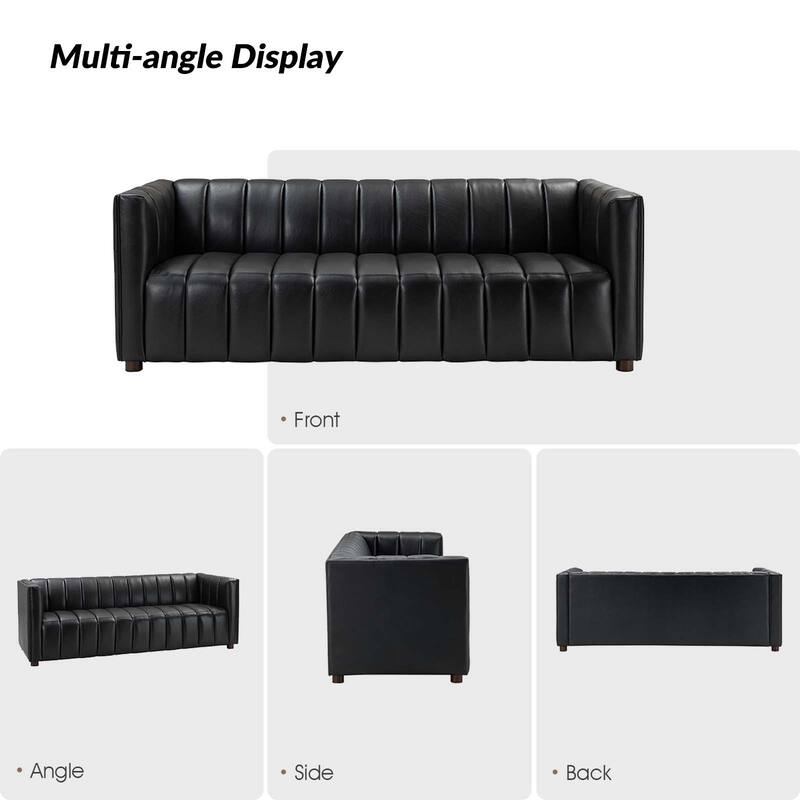 Olinto Modern 83-Inch Genuine Leather Curved Couch Sofa with Channel Back by HULALA HOME