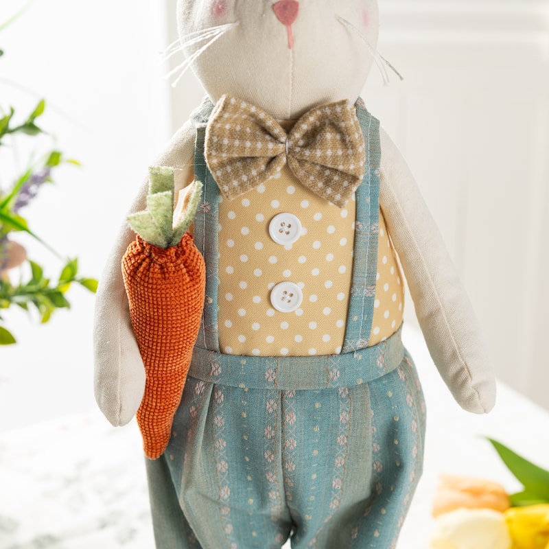 Glitzhome 32.75"H/23"H Easter Fabric Boy Bunny with Telescoping Legs