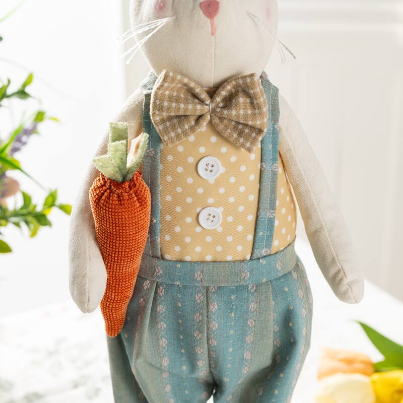 Glitzhome Easter Fabric Girl Boy Bunny Duck Shelf Sitters or Standing Figurines Decor