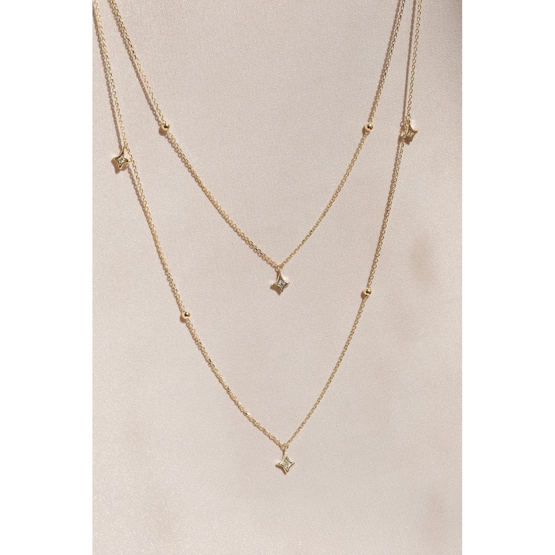 Annello by Kobelli 14k Gold Bohemian Diamond Layered Necklace (GH/I)