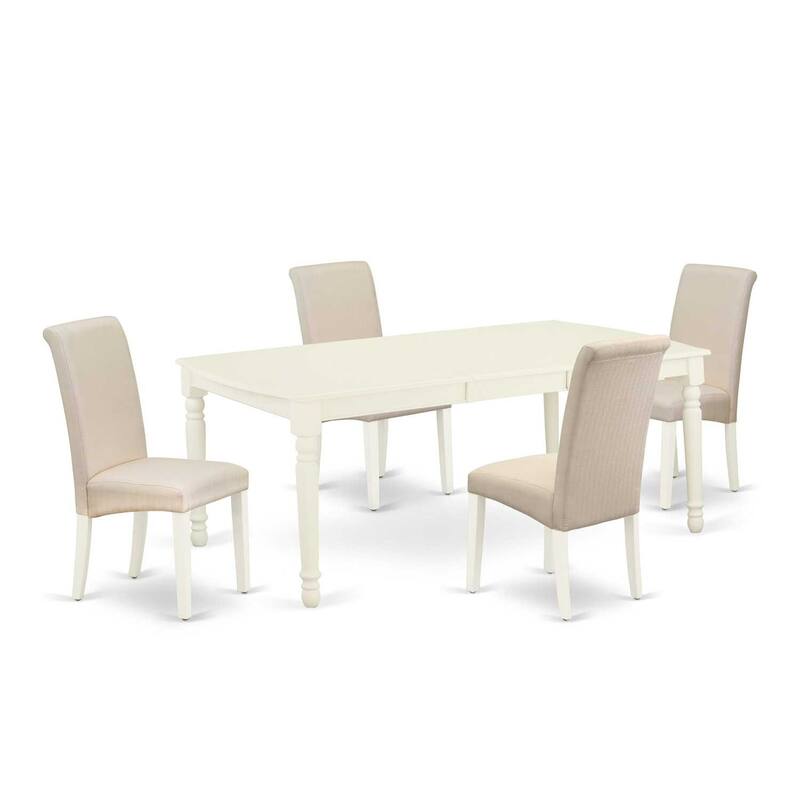 5 Piece Dining Set - Rectangle Table with Leaf & 4 Parsons Chairs - Linen White Finish