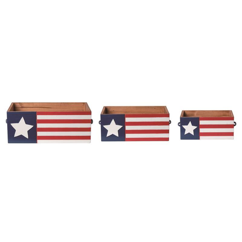 Transpac Wood 18" Multicolor Patriotic Flag Containers Set of 3