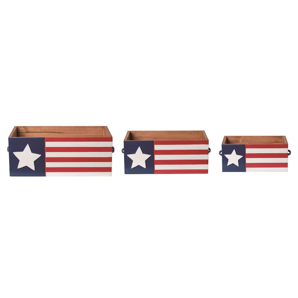 Transpac Wood 18" Multicolor Patriotic Flag Containers Set of 3