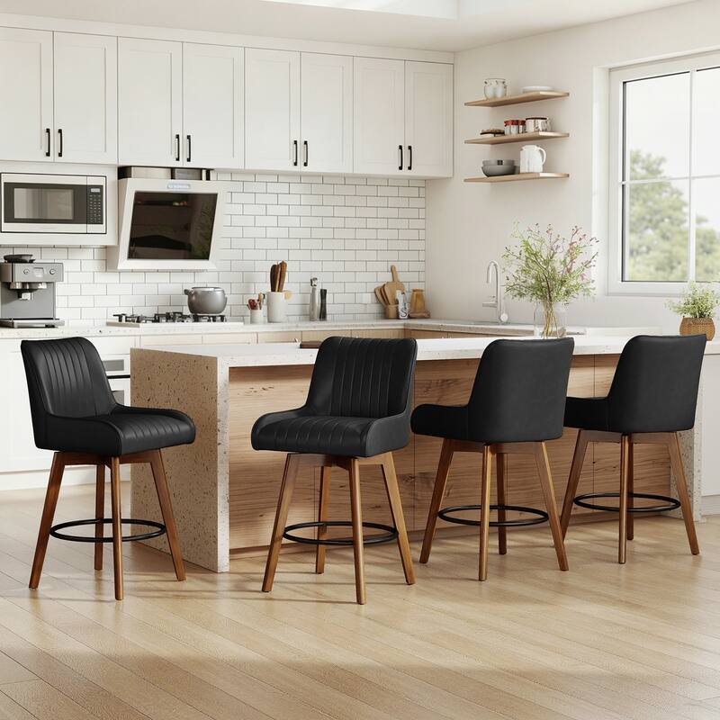 26" Upholstered Counter Height Swivel Bar Stool with Solid Wood Legs - 38.8"H x 20.5"W x 21.7"D