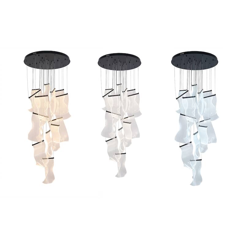 8-Light Satin Black Chandelier With Acrylic Crumbled Sheet Pendants