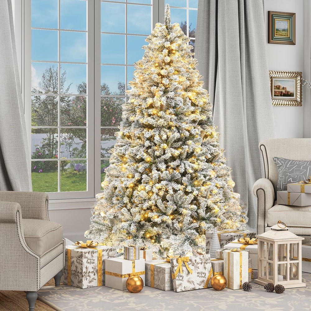 Elegant Pre-Lit Artificial Christmas Tree Collection , Multiple Styles with Remote Control & Snow Flocking
