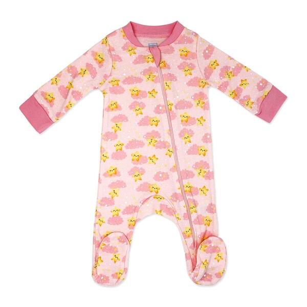 slide 2 of 3, Baby Girls Pink Clouds and Let's Hug Zippered Footed Sleeper 0-3 months