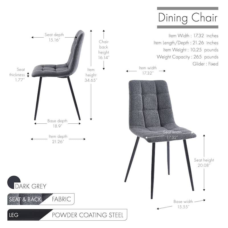 Porthos Home Tomas Fabric Dining Chairs with Steel Legs, Set of 2