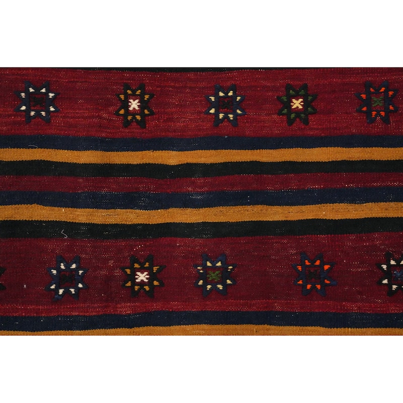 Hand Woven Oriental 100% Wool Carpet Southwestern Tribal Red Kilim Area Rug - 6' 11'' X 5' 2''