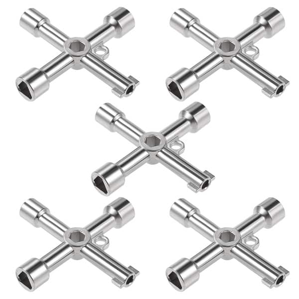 Electrical Key 4Way Triangle/Square Water Meter Box Key 5Pcs Silver Tone Bed Bath