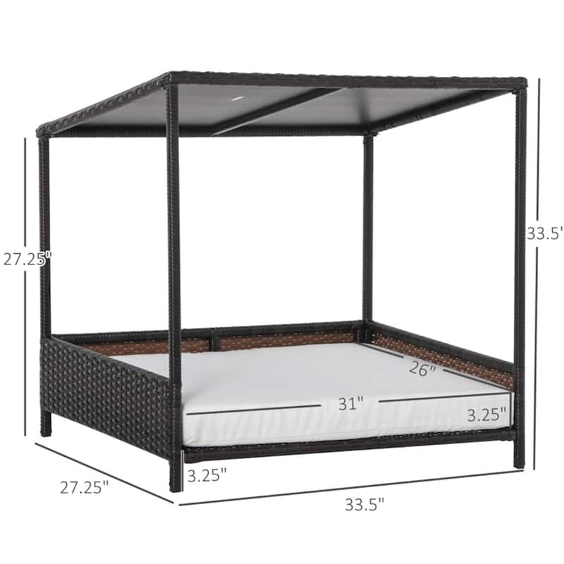 Durable Rattan Dog Bed & Pet House for Small to Medium Dogs Indoor and Outdoor Sofa with Cushion - 33.5" L x 27.25" W x 33.5" H