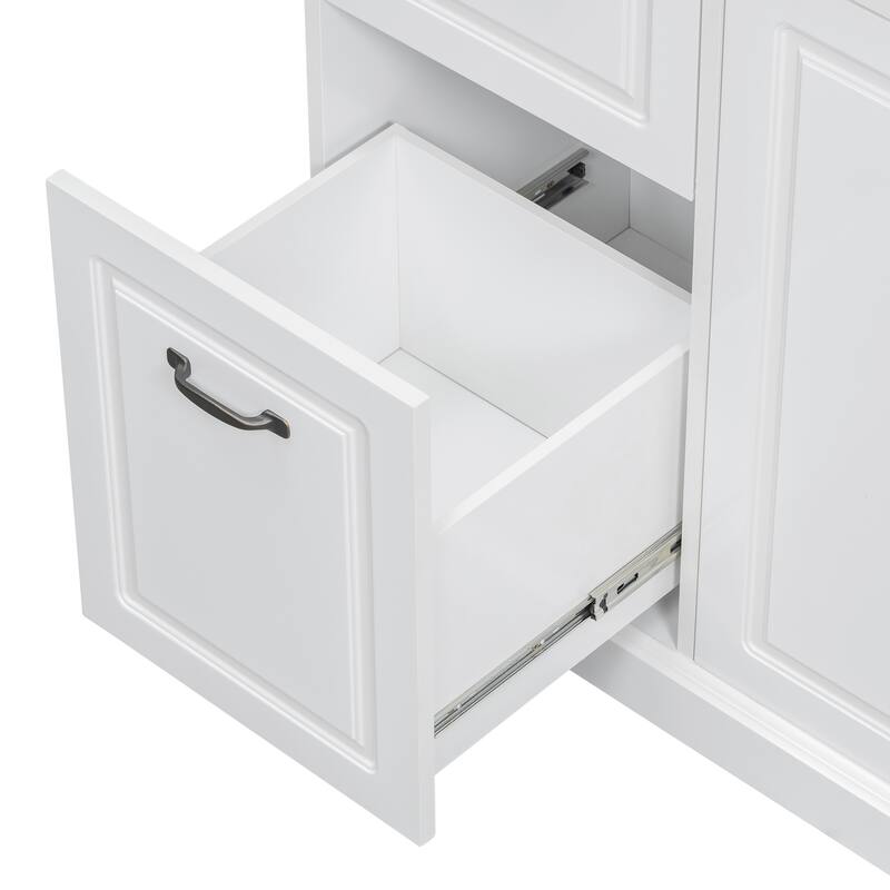Bathroom Tall Free Standing Cabinet Storage Floor Cabinet w/ Adjustable Shelves, Drawers, Tilt-Out Linen Hamper & Steel Handles