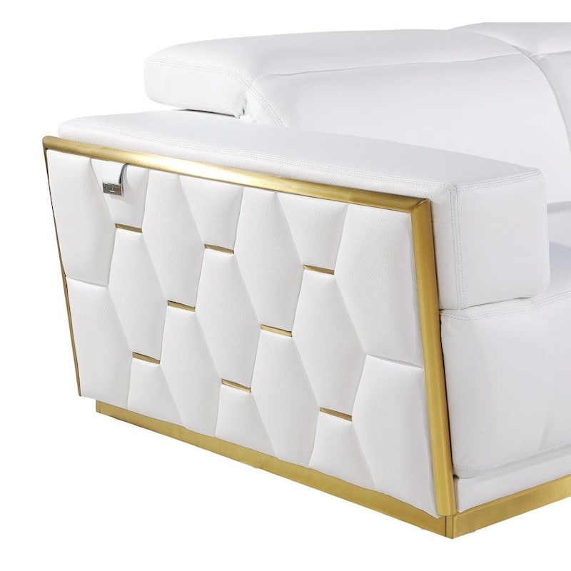 HomeRoots 47" White and Gold Italian Leather Club Chair - 47 in. x 40 in. x 43 in.