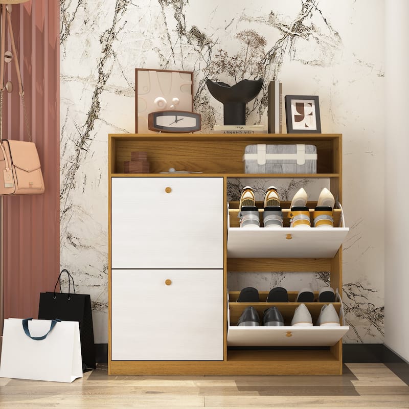 Stable 4-Door Shoe Cabinet with Anti-Tip Fitting ,Extra Large Storage Capacity