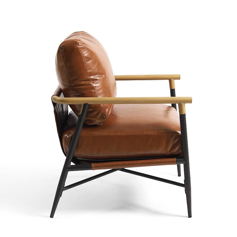 Industrial Upholstered Accent Chair Club Chair with Metal Frame