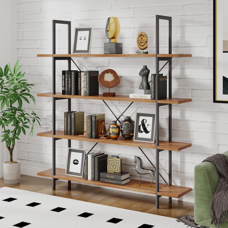 Irene Industrial 4 Shelf Firwood Bookcase by Christopher Knight Home - Antique Black - 72" W x 13.25" D x 77" H