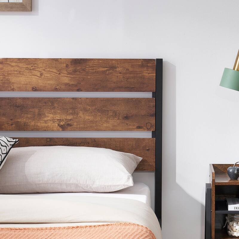 3-Pieces Bedroom Set with Rustic Brown Platform Bed Frame and Nightstands Set of 2