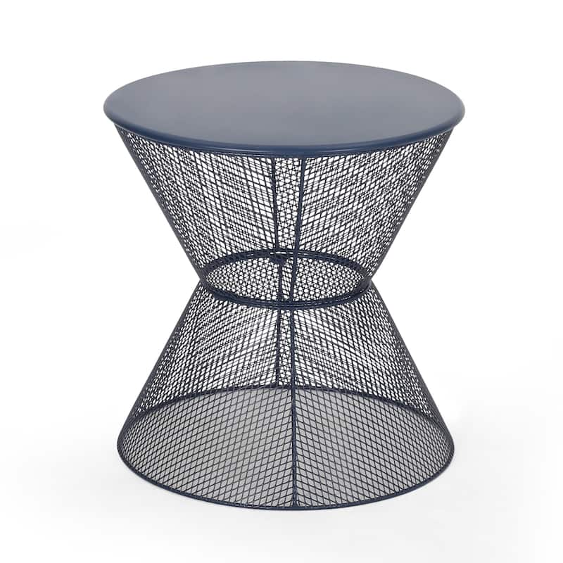Nian Side Table, Round Top, Hourglass, Outdoor Navy Blue Iron, 18 Inch