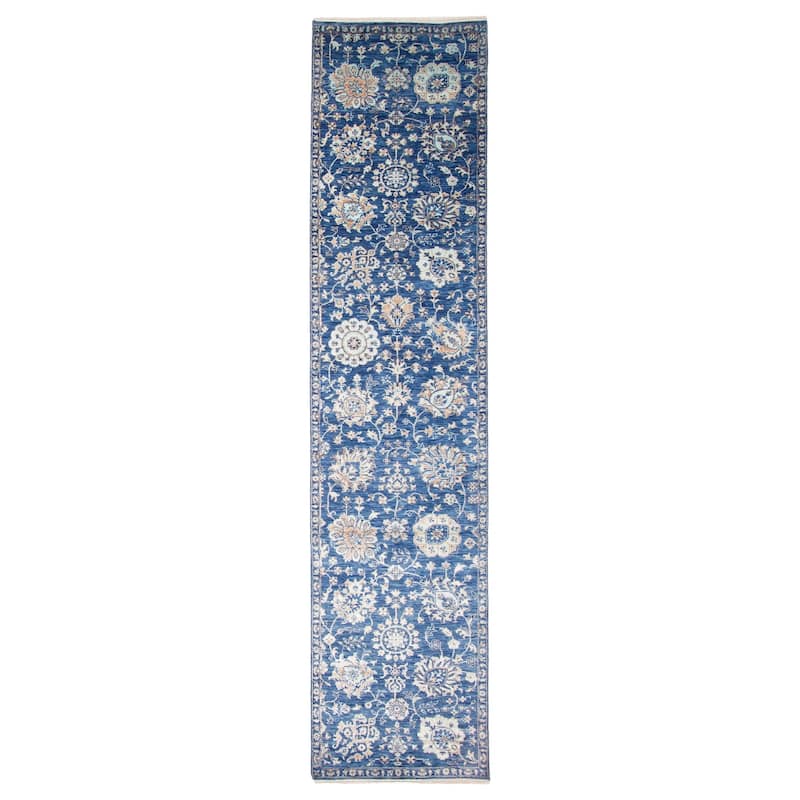 ECARPETGALLERY Hand-knotted Heritage Blue Silk, Wool Rug - 2' 7" x 11' 10" - Blue - 2' 7" x 11' 10" - Runner
