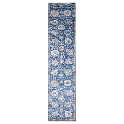 ECARPETGALLERY Hand-knotted Heritage Blue Silk, Wool Rug - 2' 7" x 11' 10"