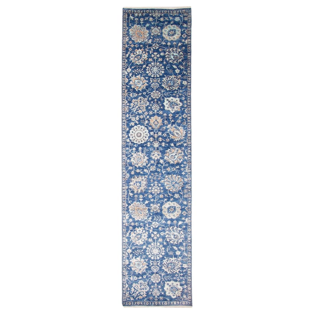 ECARPETGALLERY Hand-knotted Heritage Blue Silk, Wool Rug - 2' 7" x 11' 10"