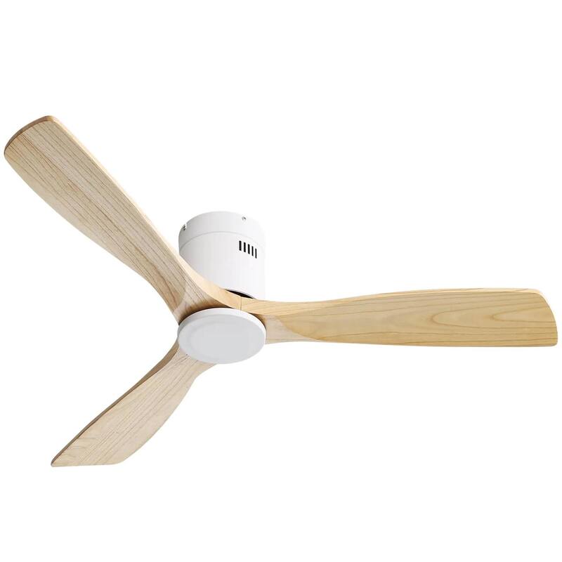 Indoor 52 Inch Ceiling Fan Natural 3 Solid Wood Fan Blade Noiseless Reversible Dc Motor Remote Control For Living Room - White