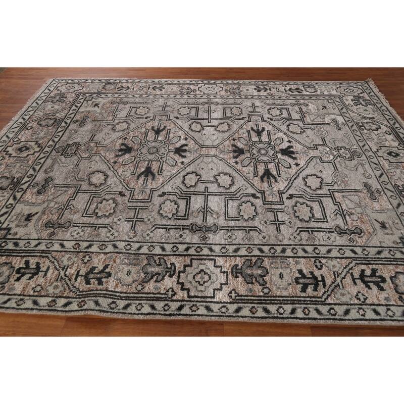 Heriz Serapi Indian Area Rug Hand-Knotted Traditional Wool Carpet - 8'0" x 9'10"