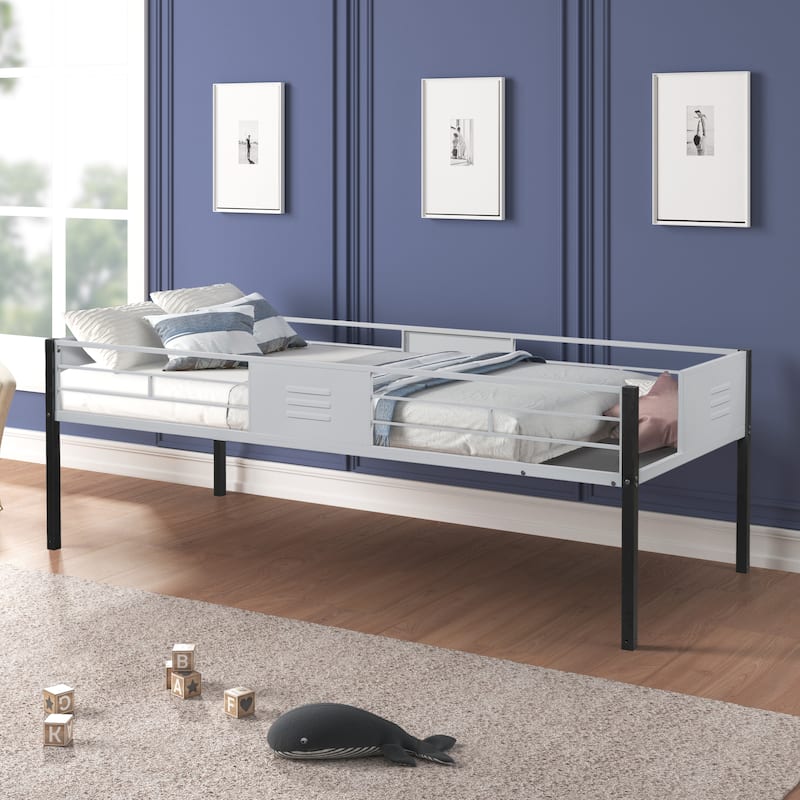 Twin Size Steel Triple Bunk Bed with Vent Board, Sturdy Metal Frame, Noise-Free Wood Slats, Separatable into three beds