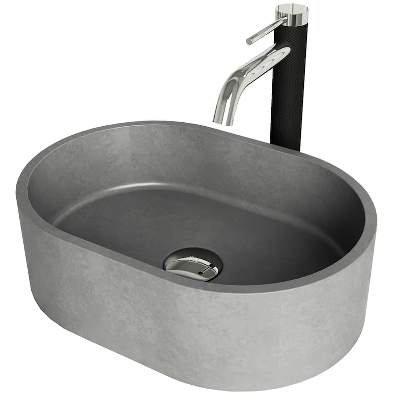 VIGO Giralda 16"L x 11"W Concrete Vessel Sink and Lexington 10"H Faucet Set