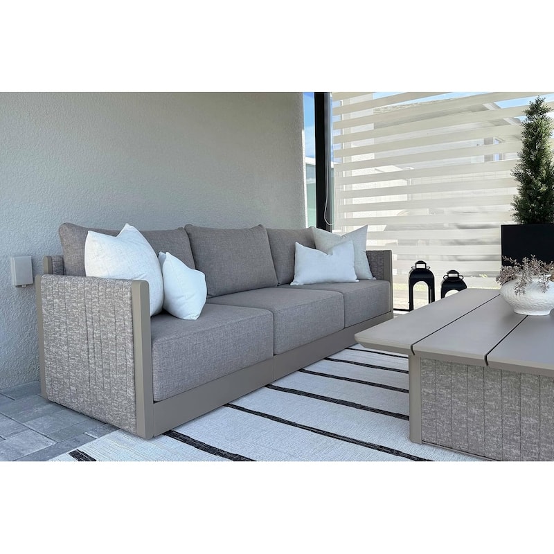 PURPLE LEAF Santorini 4 Piece Khaki Patio Sectional Sofa Set with Ottoman Cushions Poolside Garden Outdoor Conversation Sets