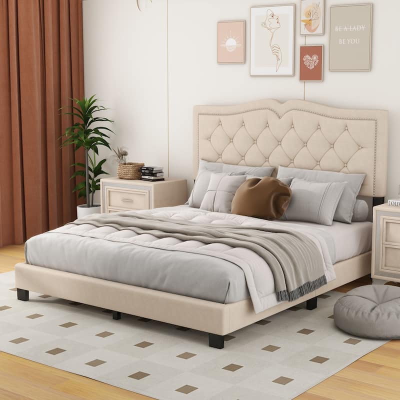 Upholstered bed frame with rivet design