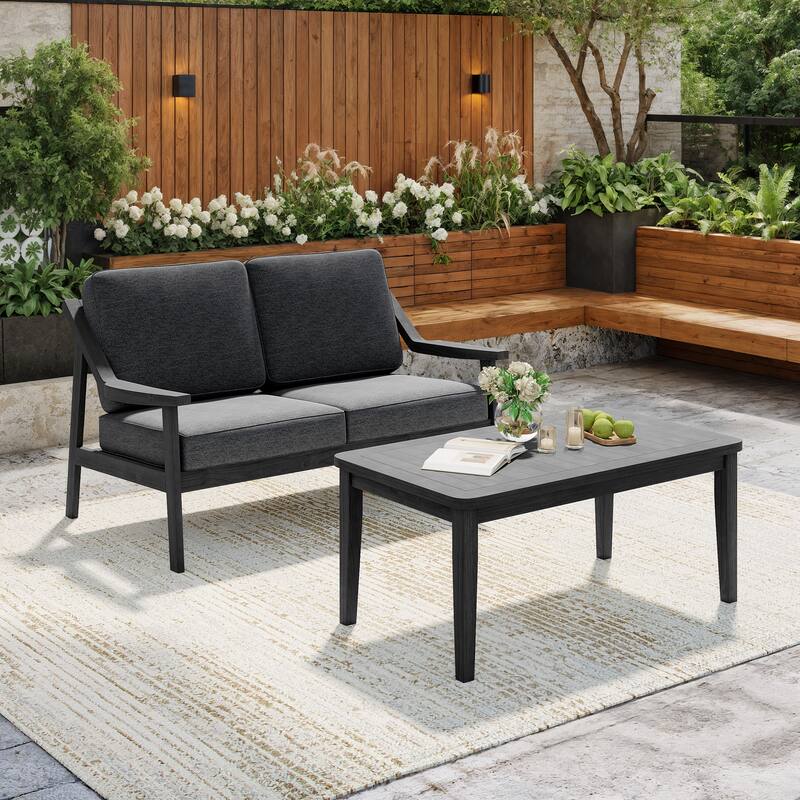 Outdoor Patio Wood Bistro Set/Loveseat Set - Black/Dark Grey - 2-piece