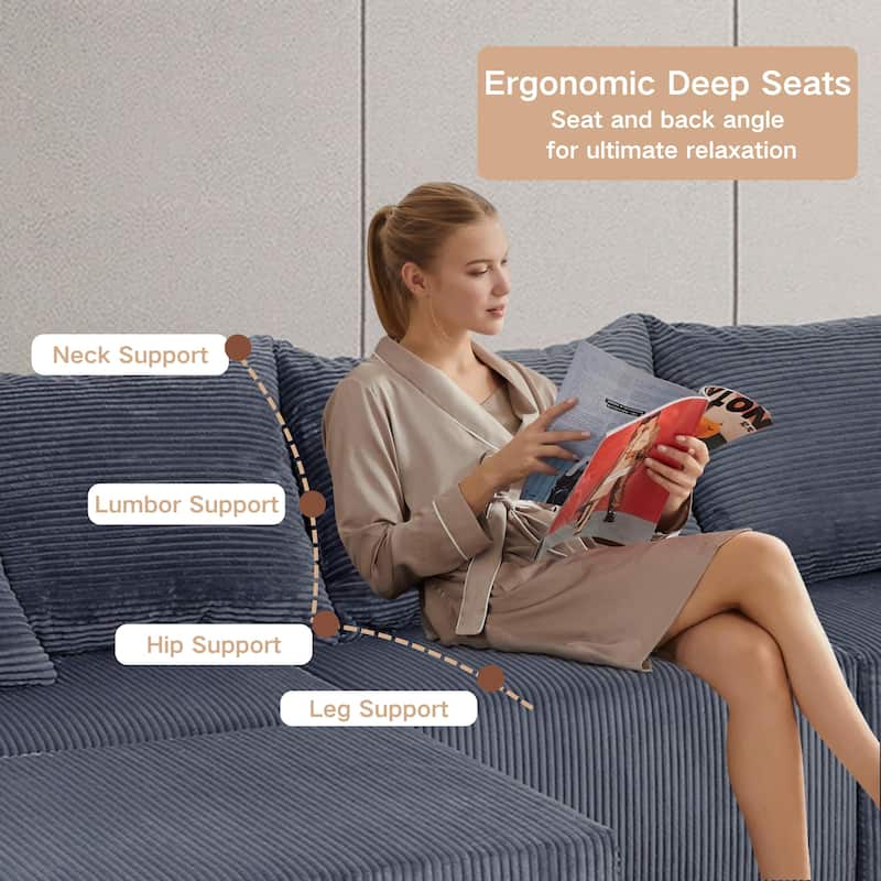 Corduroy U-shaped Sectional Sofa Flexible Layout Modular Couch