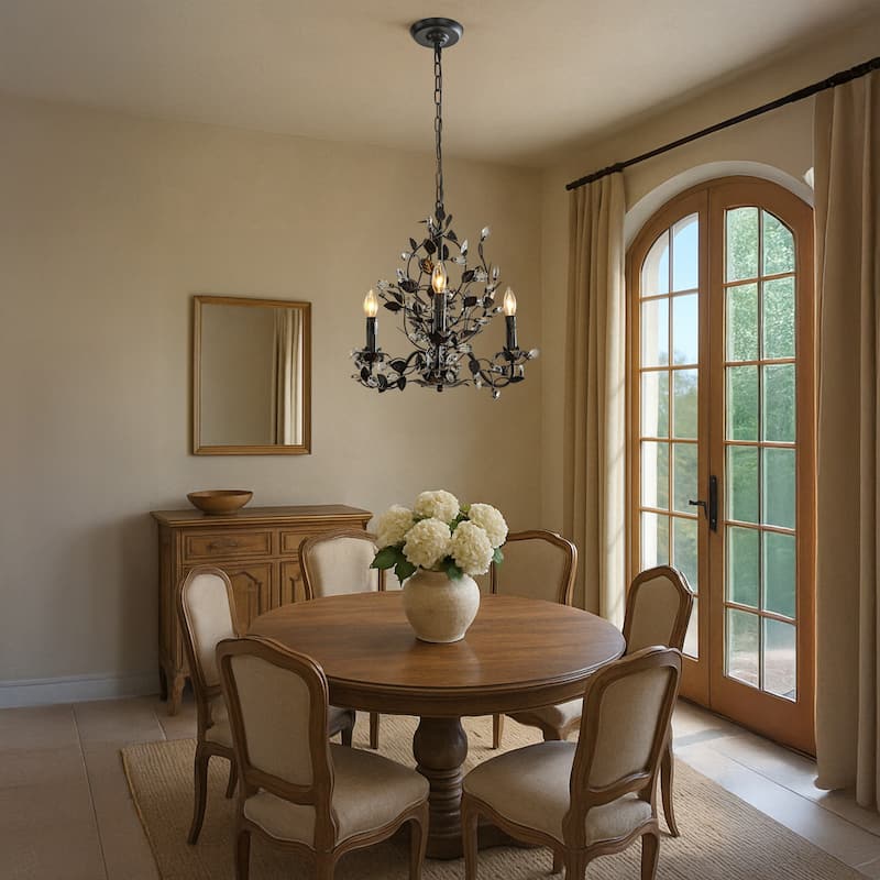 Contemporary 3/6-Light Dark Bronze Leaf Chandelier Elegant Interior Lighting With Crystal Accents For Dining Room Foyer
