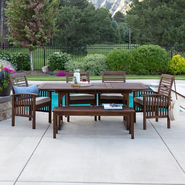 slide 2 of 18, Middlebrook Galveston 6-Piece Acacia Wood Outdoor Dining Set Dark brown