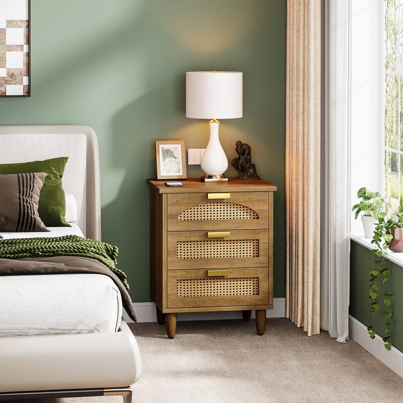 20-Inch Night Stand, 3-Drawer Wood Bedside Table Storage Cabinet for Bedroom, Green
