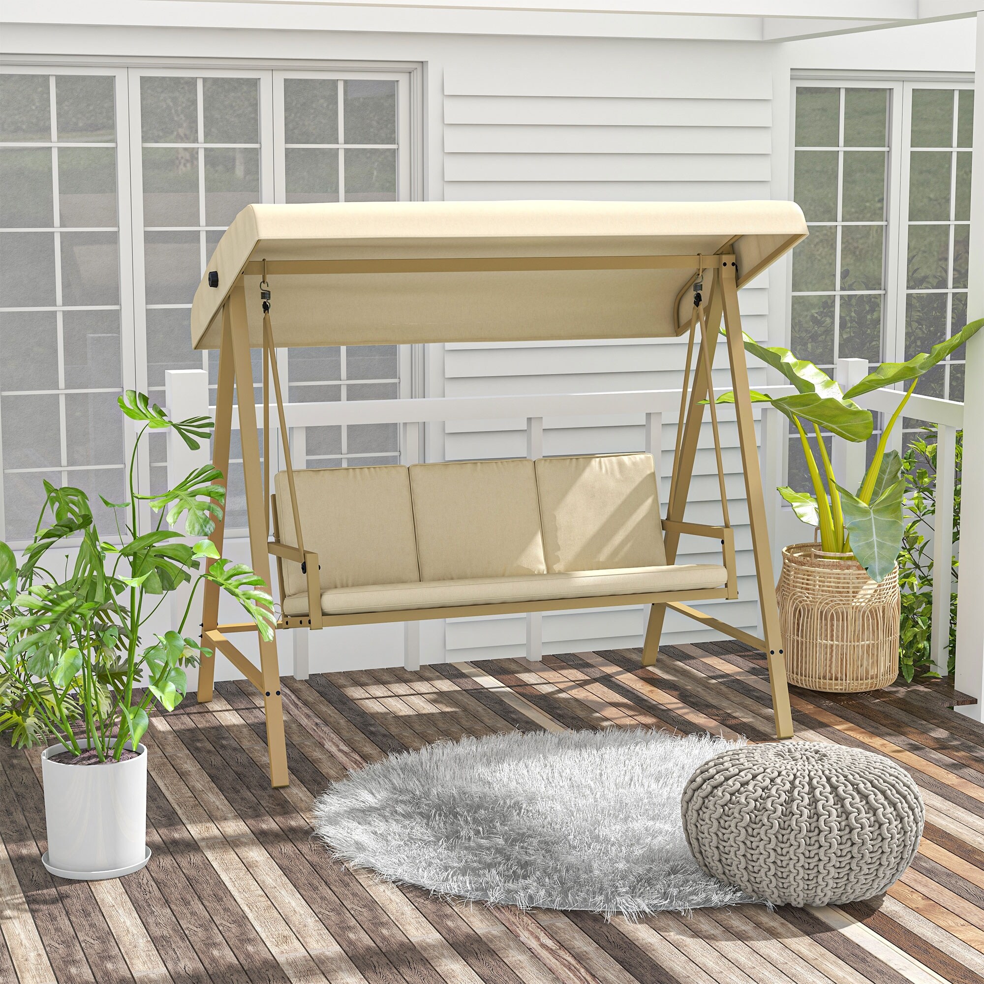 発掘 - 新登場ブランド Outsunny Duty Heavy Stand, with Swing Porch Outdoor 3-Seat パンツ