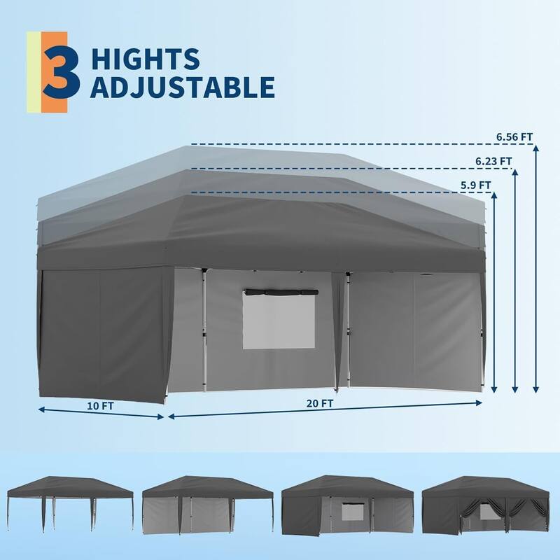 10X20 Pop Up Canopy Tent with 4 Sidewalls for Events, Parties, Camping